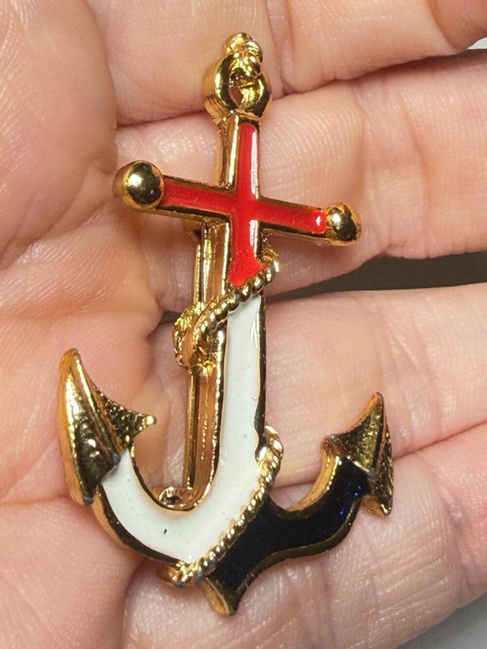 Vintage Anchor Brooch Red White Blue Enamel Nautical Pin - Picture 3 of 9